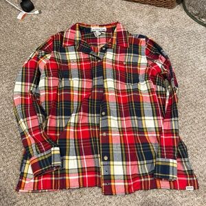 Duluth Trading Co Free Swing’ Plaid Button-Up Shirt in Red, Navy & Cream
